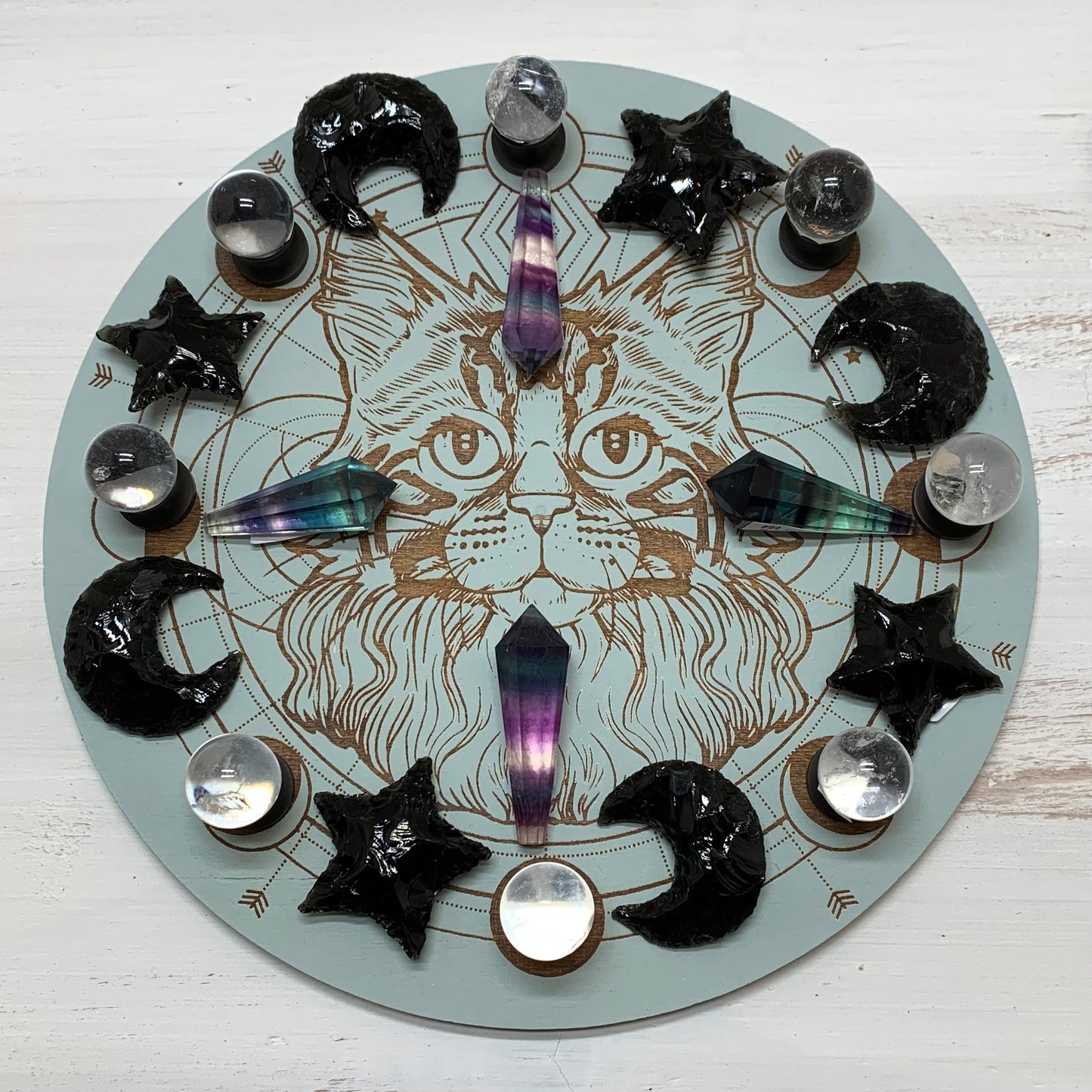 Cat Crystal Grid with Crystals Set, Ready Made