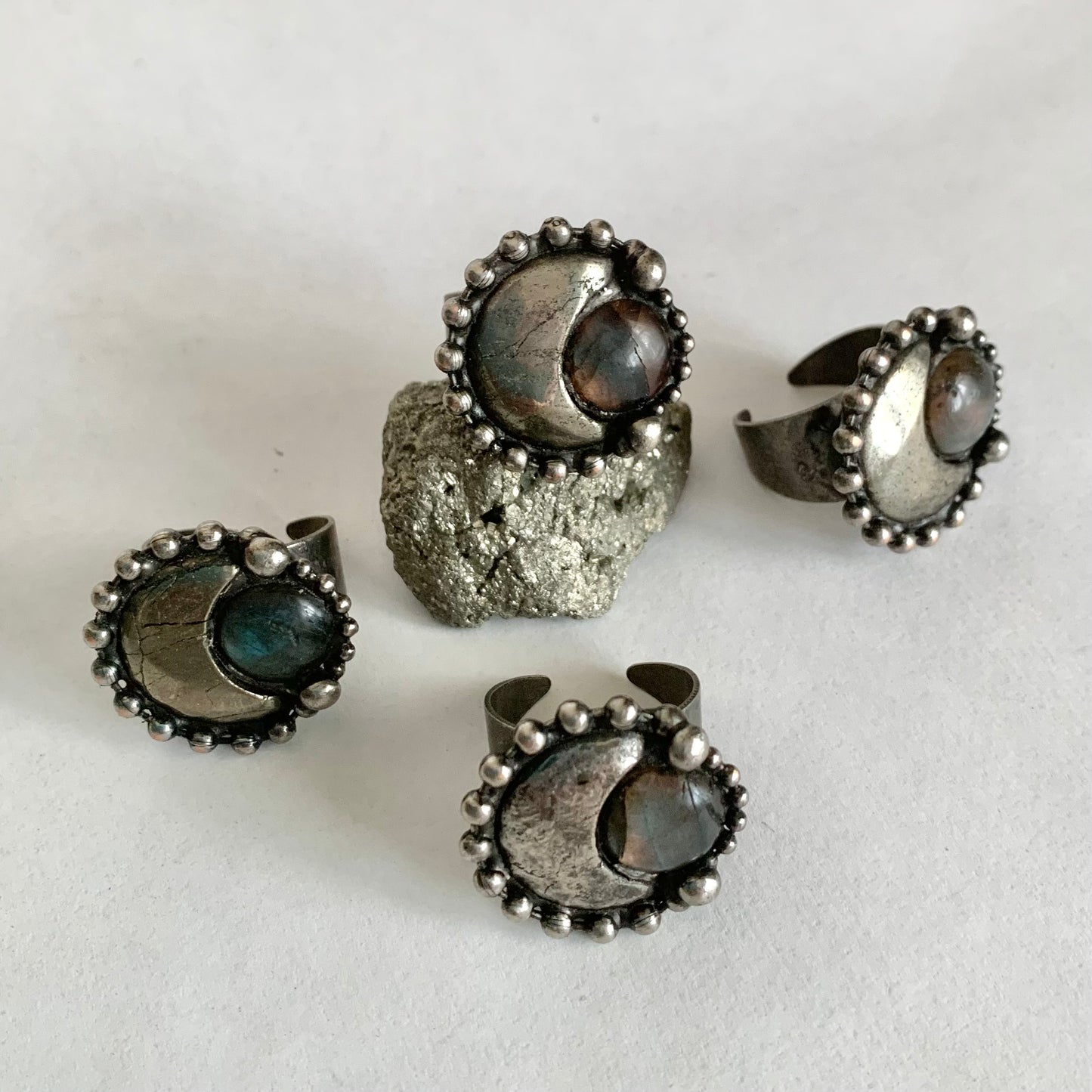 Pyrite Moon and & Labradorite Chunky Ring