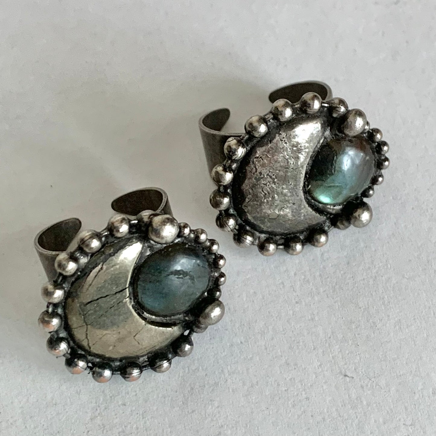 Pyrite Moon and & Labradorite Chunky Ring