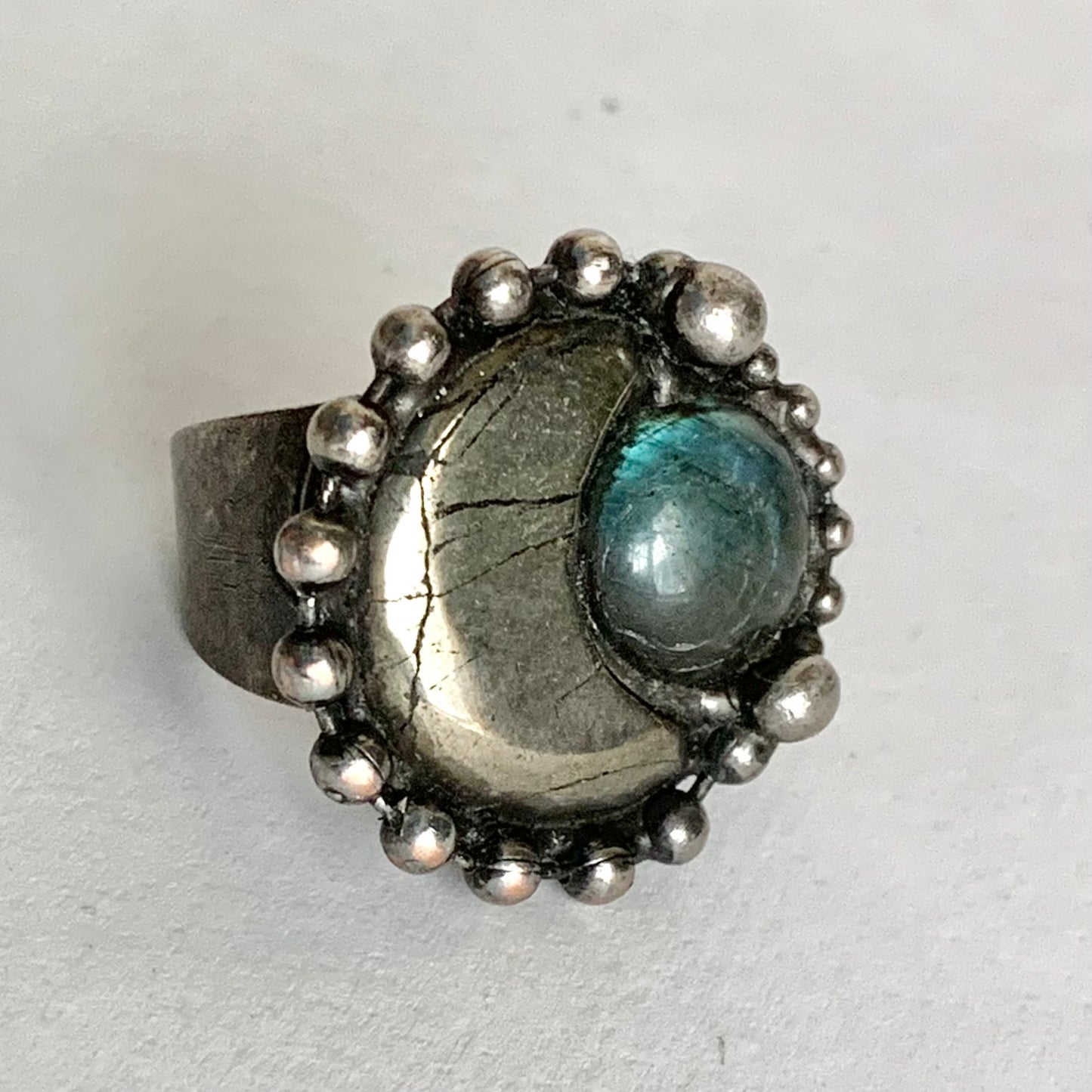 Pyrite Moon and & Labradorite Chunky Ring