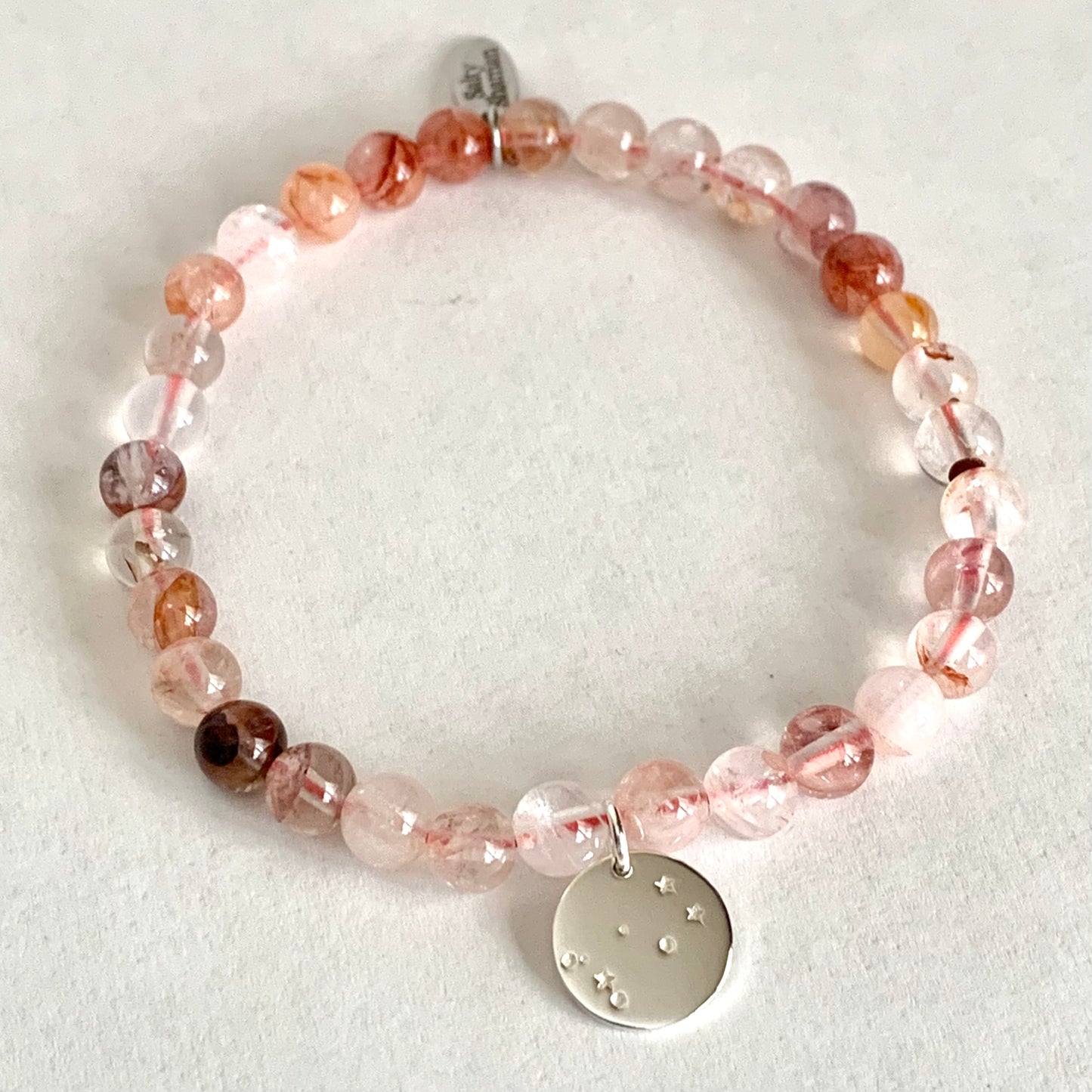 Gemini Constellation Gemstone Bracelet with Sterling Silver Charm, 6mm