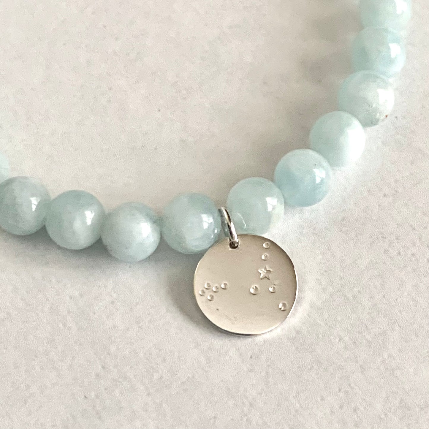 Pisces Constellation Gemstone Bracelet with Sterling Silver Charm, 6mm