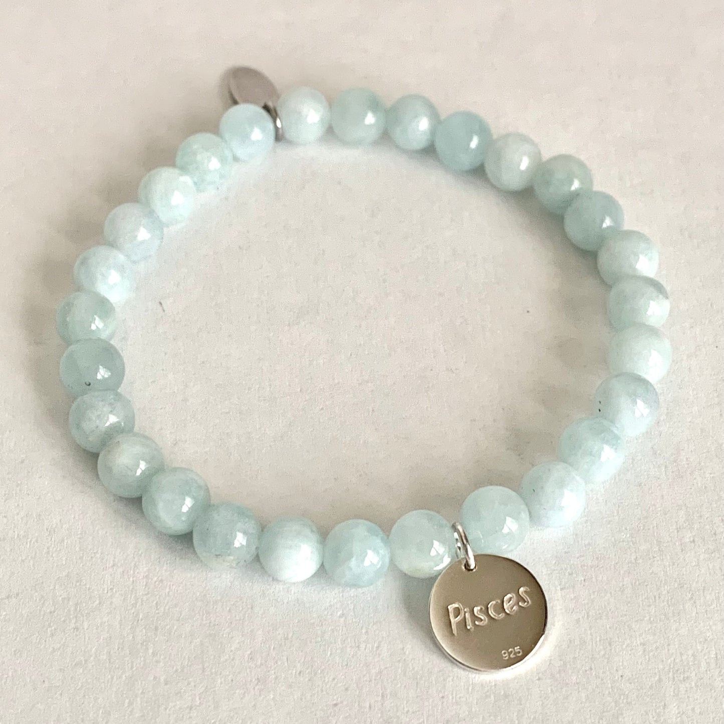 Pisces Constellation Gemstone Bracelet with Sterling Silver Charm, 6mm