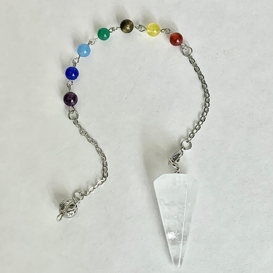 Chakra Clear Quartz Pendulum, 6-sided Stone