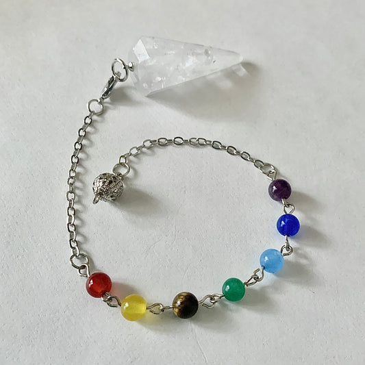 Chakra Clear Quartz Pendulum, 6-sided Stone