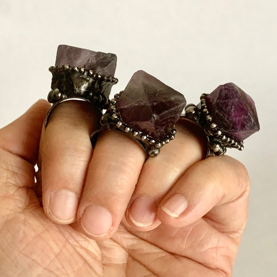 Fluorite Chunky Silver-Plated Ring