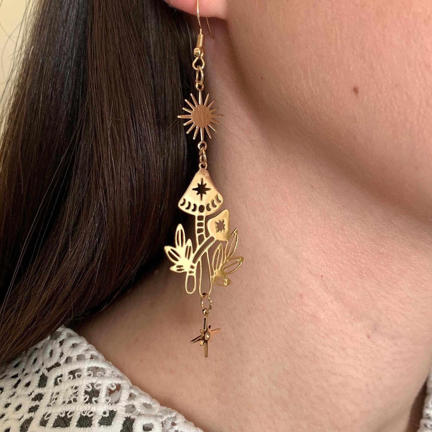 Magical Mushroom Golden Earrings