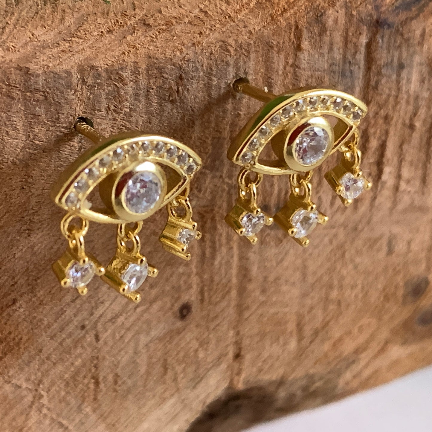 Evil Eye Post Earrings, Sterling Silver with 14K Gold Plating