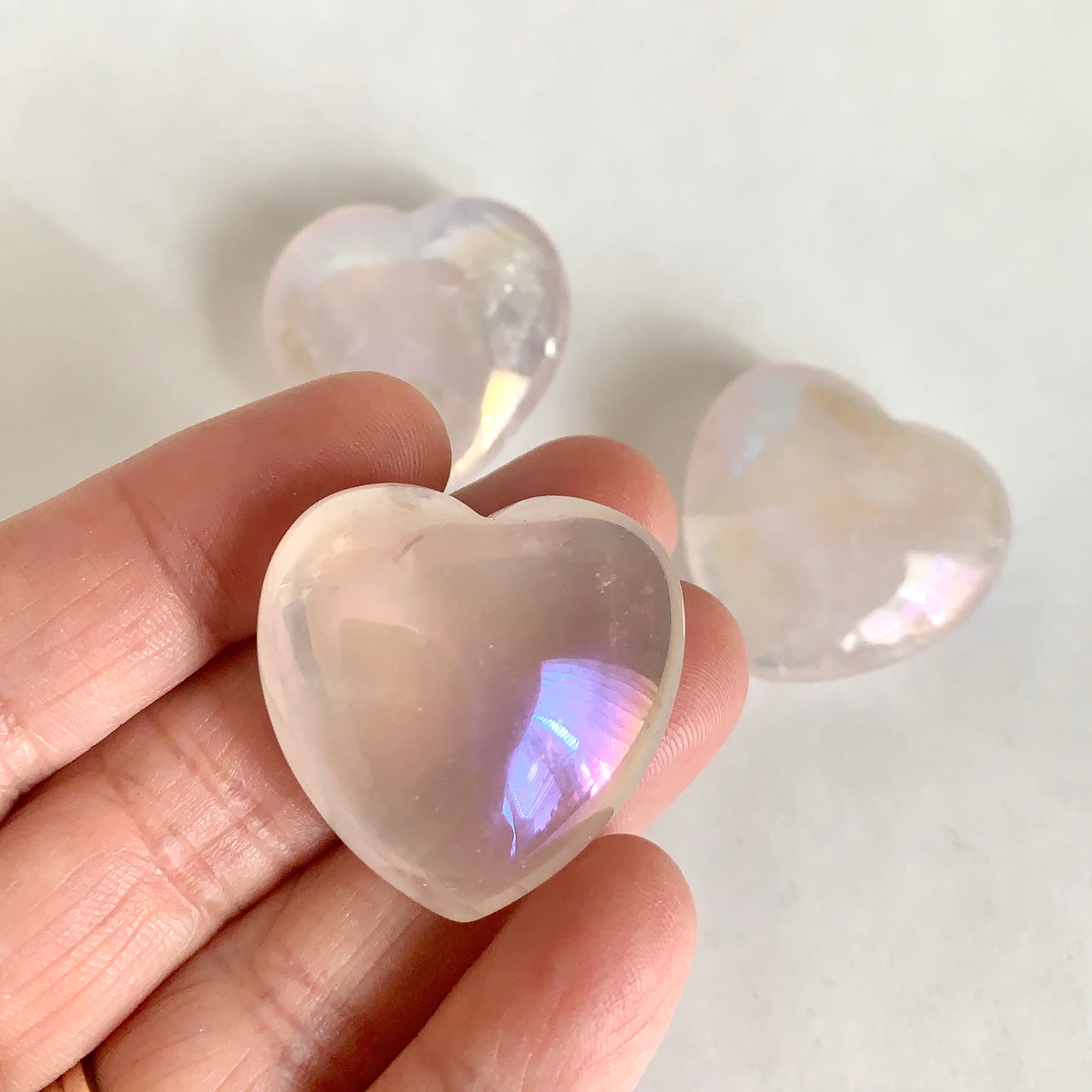 Angel Aura, Rose Quartz Heart Stone Set, Polished