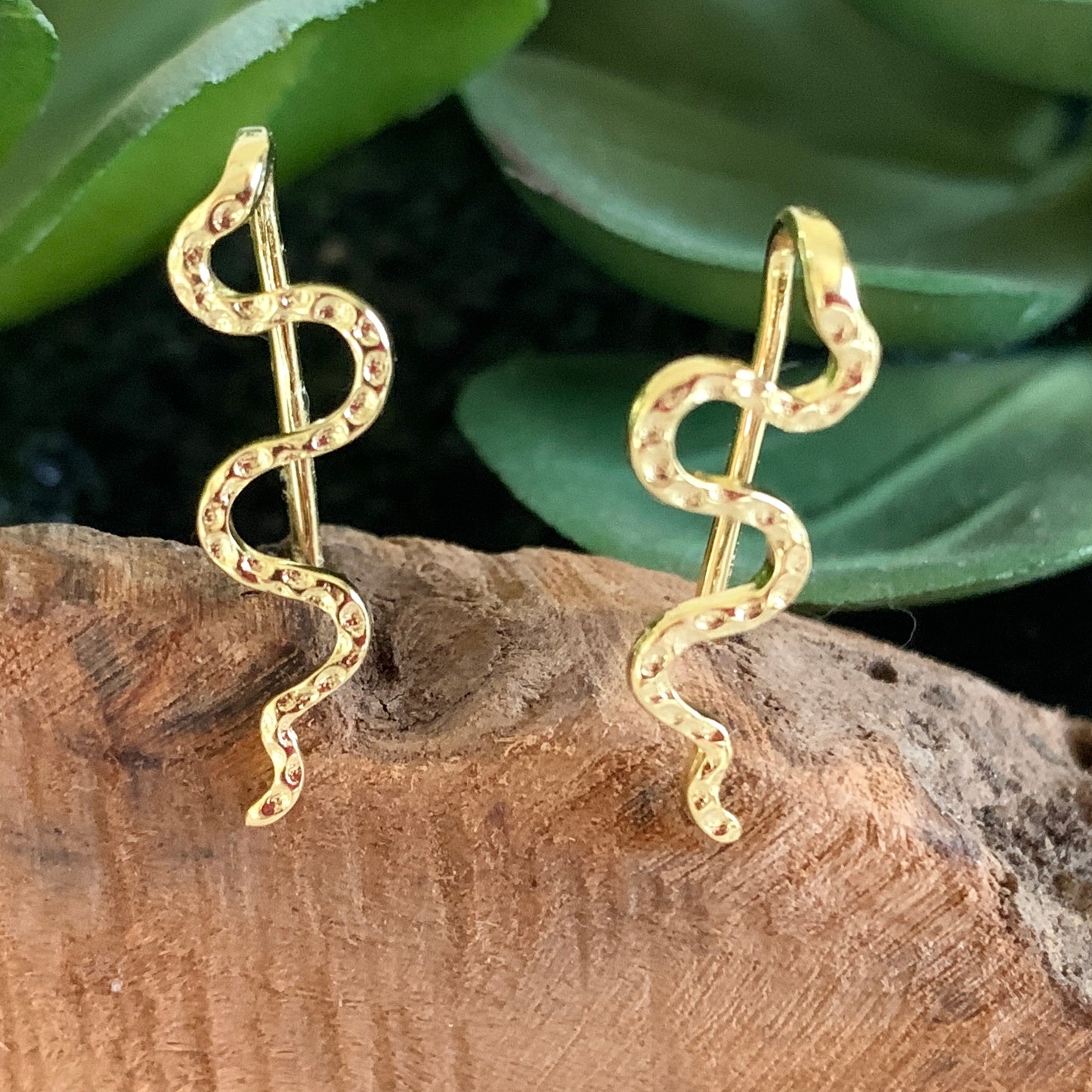 Snake Totem Earrings, Sterling Silver with 14K Gold Plating