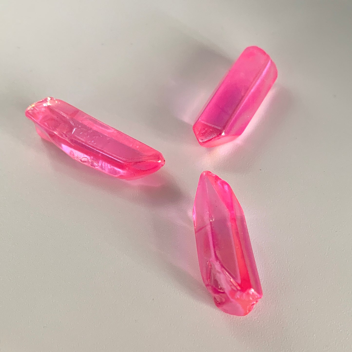 Pink Aura, Titanium-Coated Quartz Points Set, Tumbled