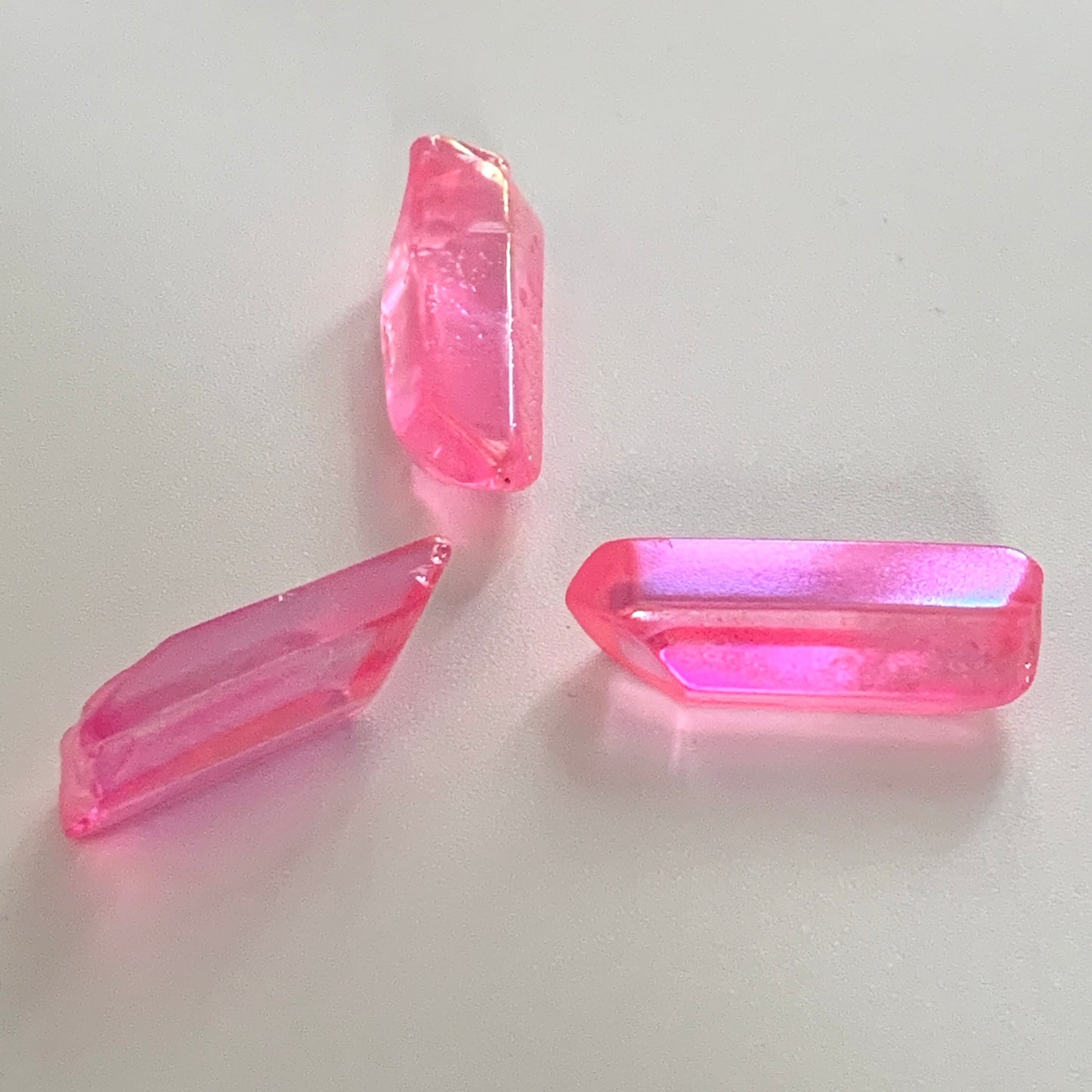 Pink Aura, Titanium-Coated Quartz Points Set, Tumbled