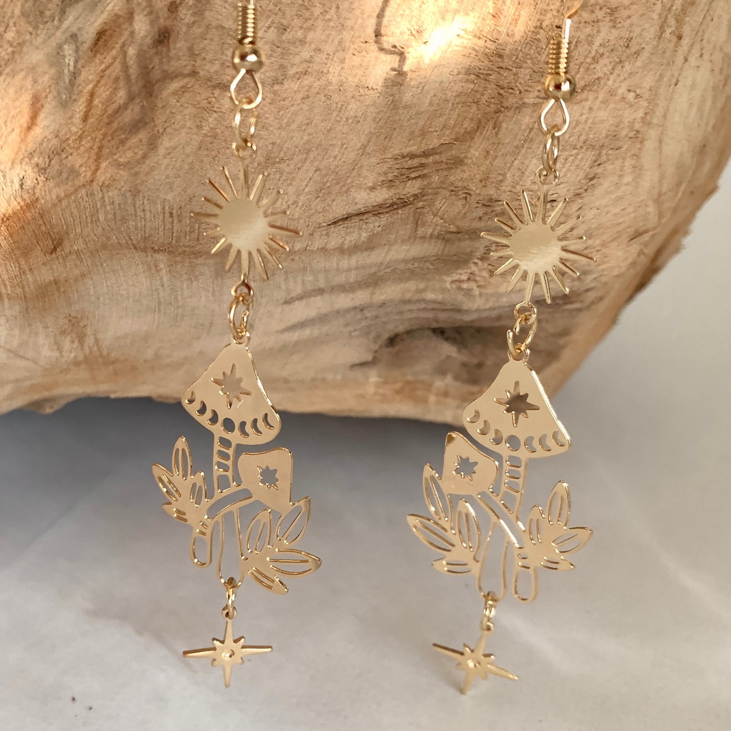 Magical Mushroom Golden Earrings