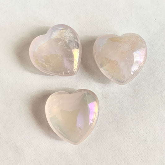 Angel Aura, Rose Quartz Heart Stone Set, Polished