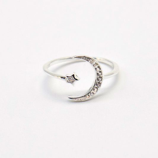 Moon & Star Ring, Sterling Silver