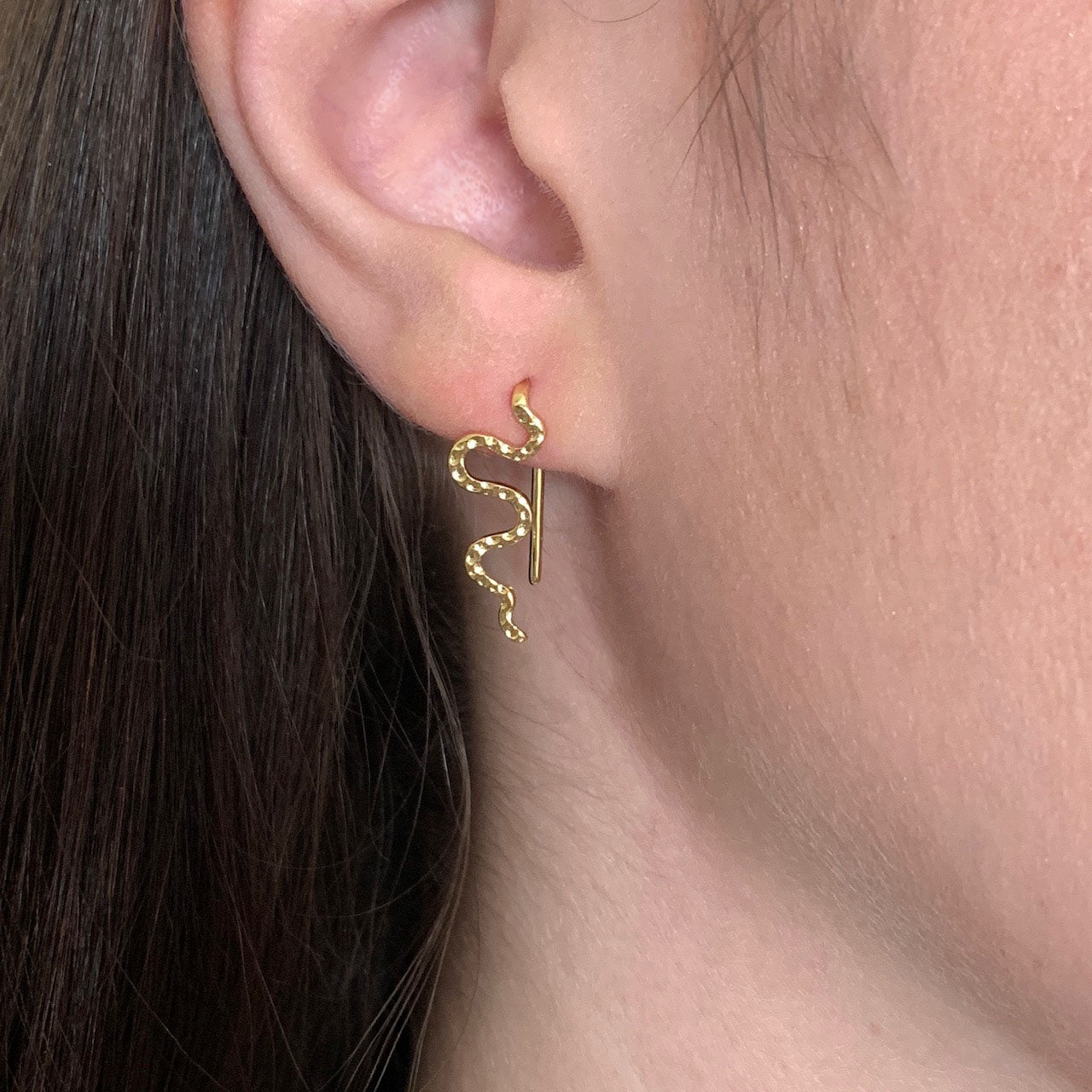 Snake Totem Earrings, Sterling Silver with 14K Gold Plating