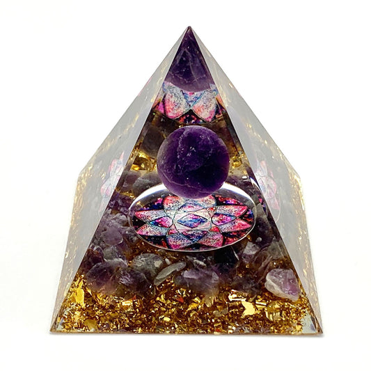 Purple Planet with Lotus Flower Medallion Orgonite Pyramid