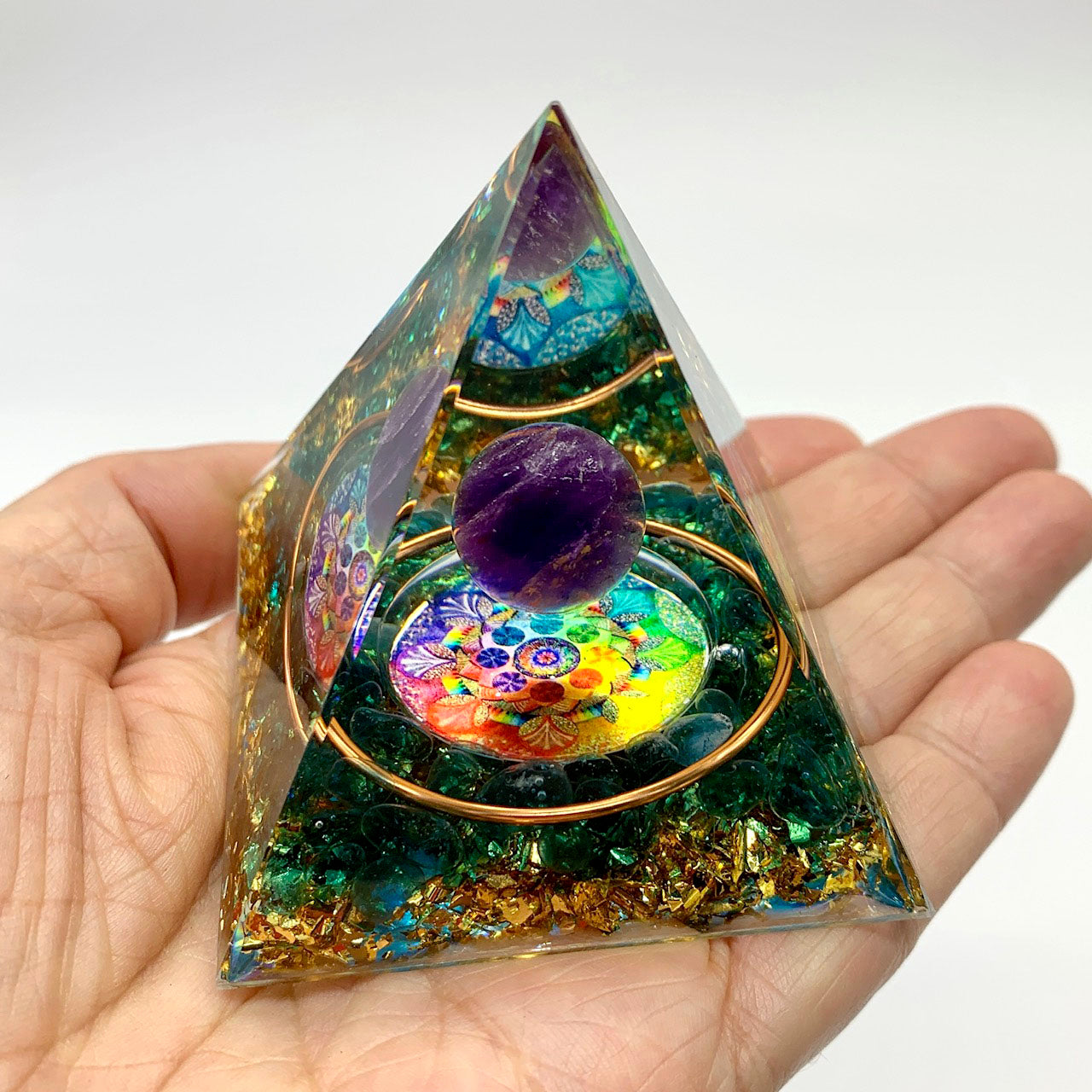 Purple Sphere with Copper Ring Orgonite Pyramid