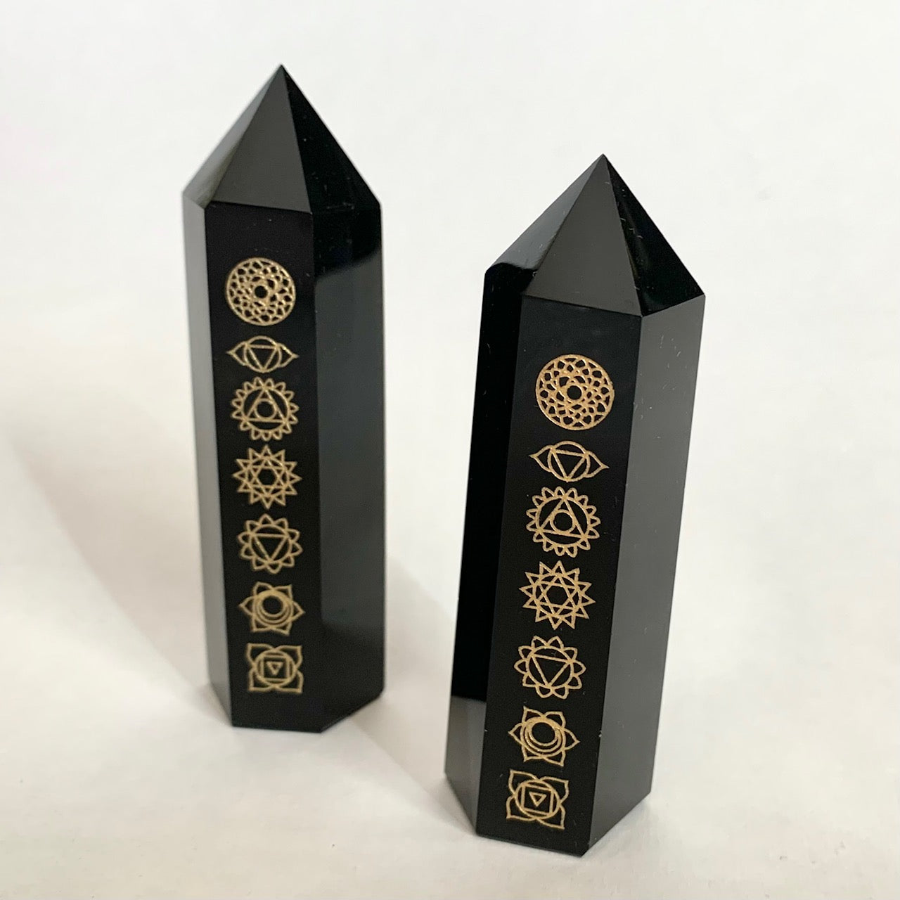 Black Obsidian Tower with Reiki Symbols