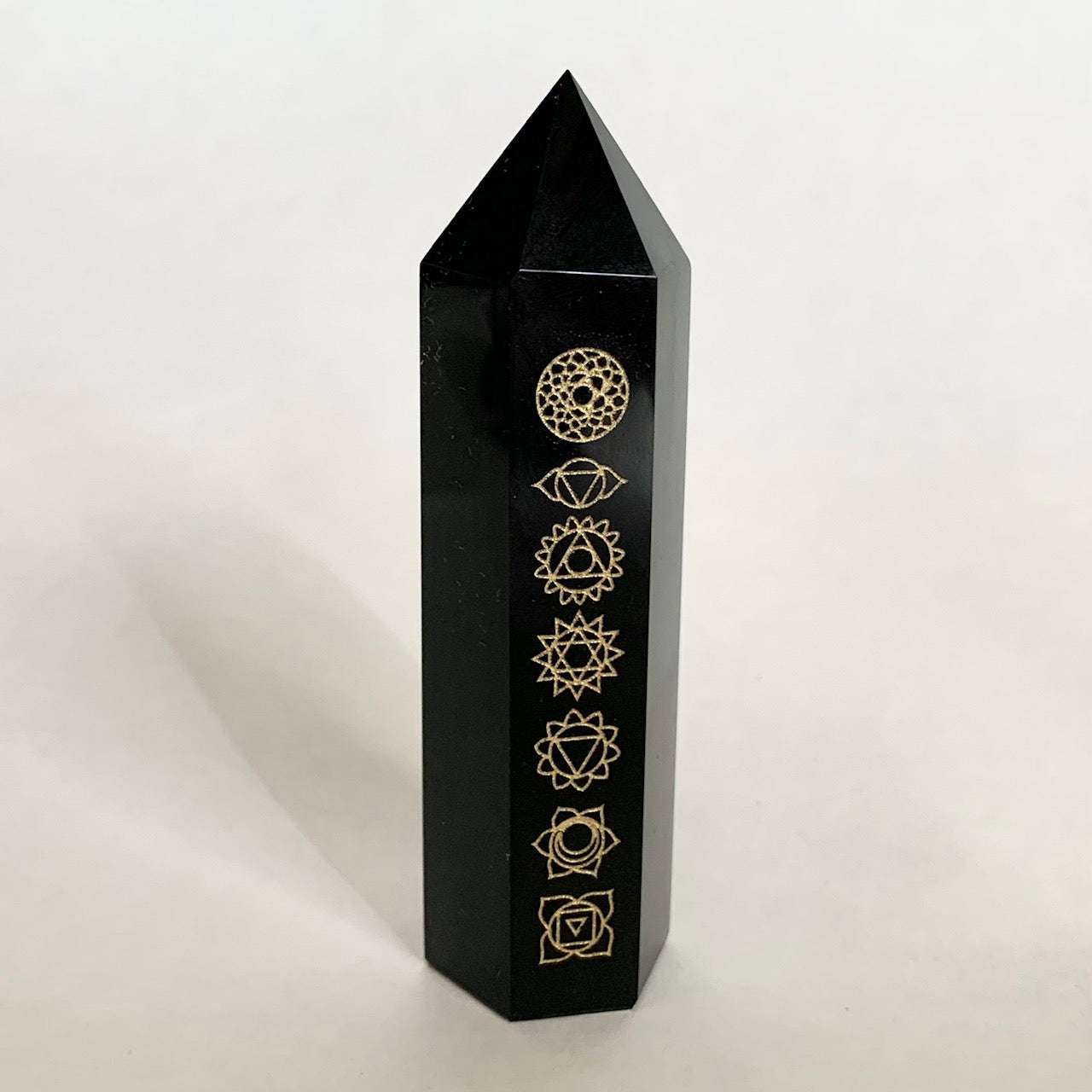 Black Obsidian Tower with Reiki Symbols