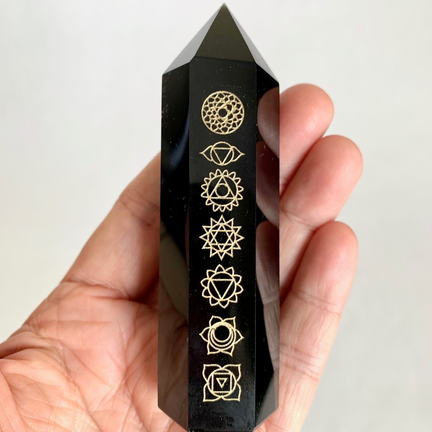 Black Obsidian Tower with Reiki Symbols